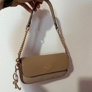 Coach Beige and Gold Chain Shoulder Bag